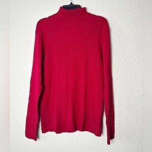 Jeanne Pierre Cotton Red Ribbed Turtleneck Sweater